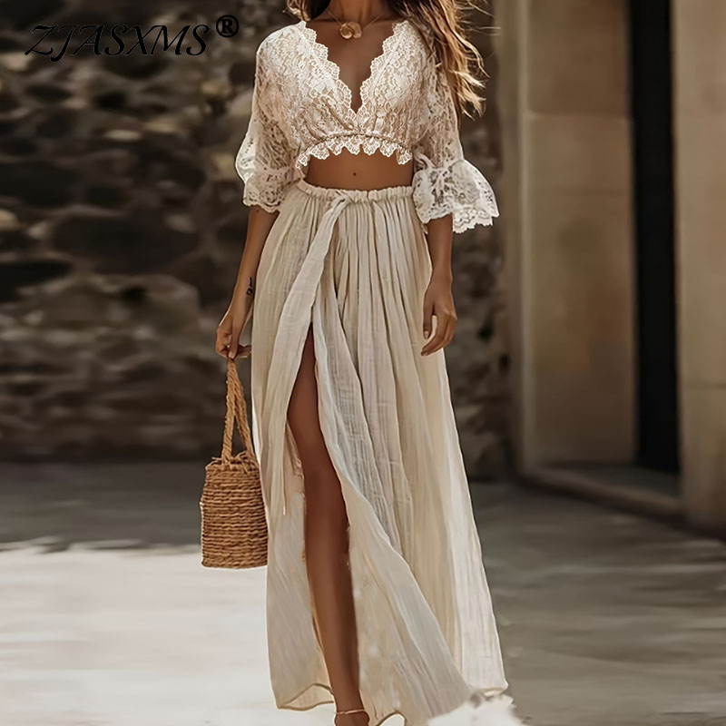 Woman Formal Wear - Womens Bohemian Lace Two Piece Set