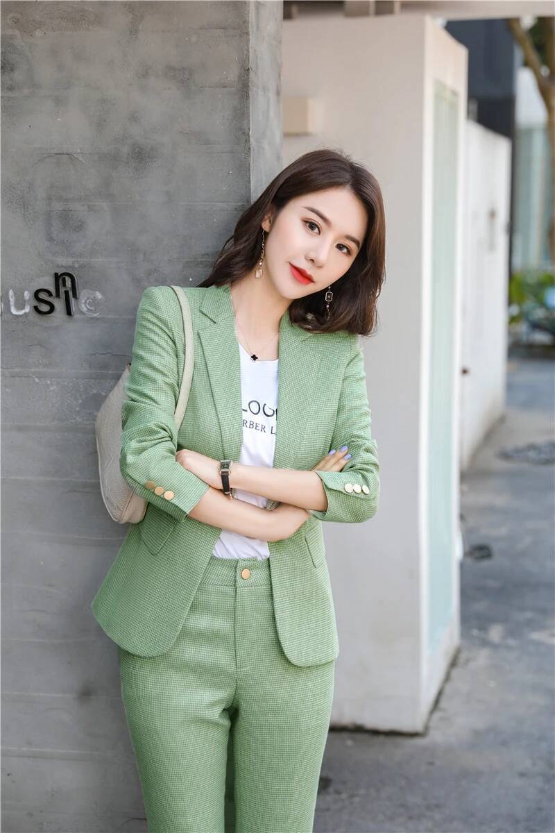 Women Formal Wear For Interview - Novelty Green Uniform Designs Pantsuits for
