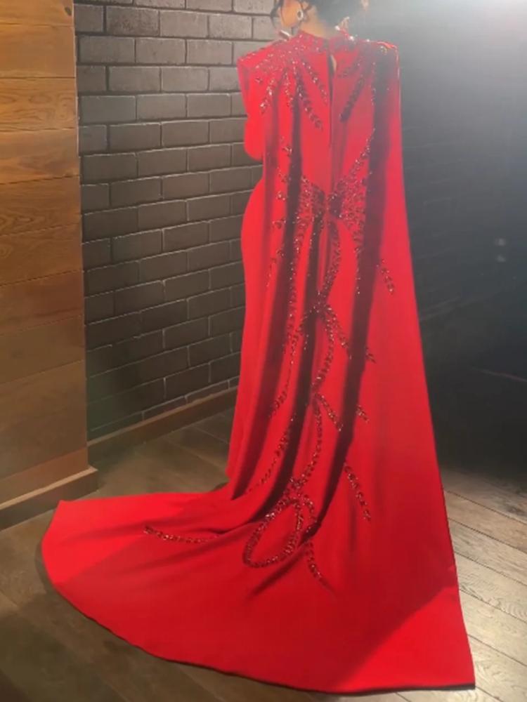 Women Formal Wear Dress - Customized Saudi Arabic Muslim Red Long