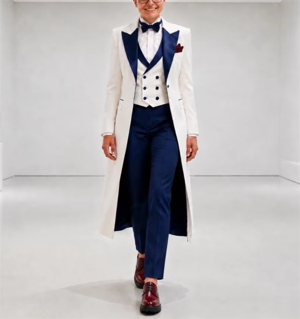 Woman Formal Wear - Navy Blue White Women's Jacket Suits