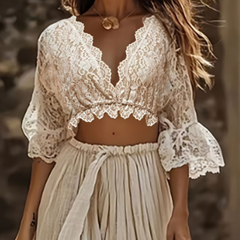 Womens Bohemian Lace Two Piece - Woman Formal Wear 评论和价格