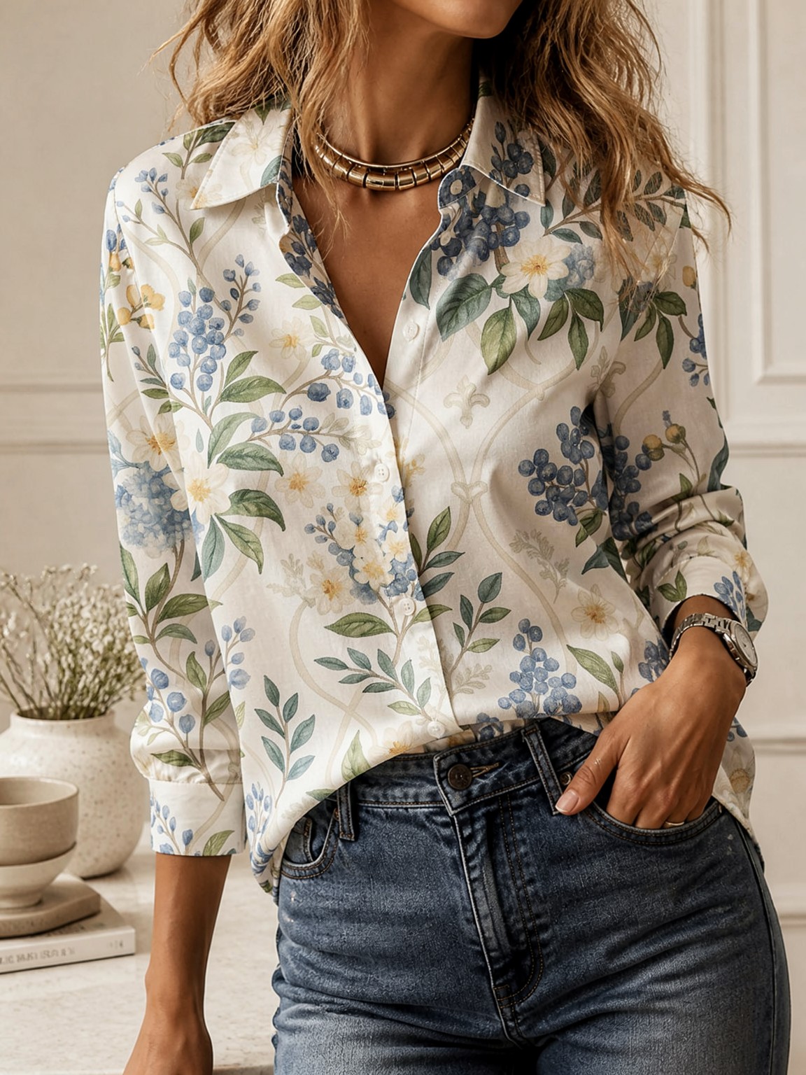 Casual All-match Collared Blou - Women'S Formal Wear Blouse 评论和价格