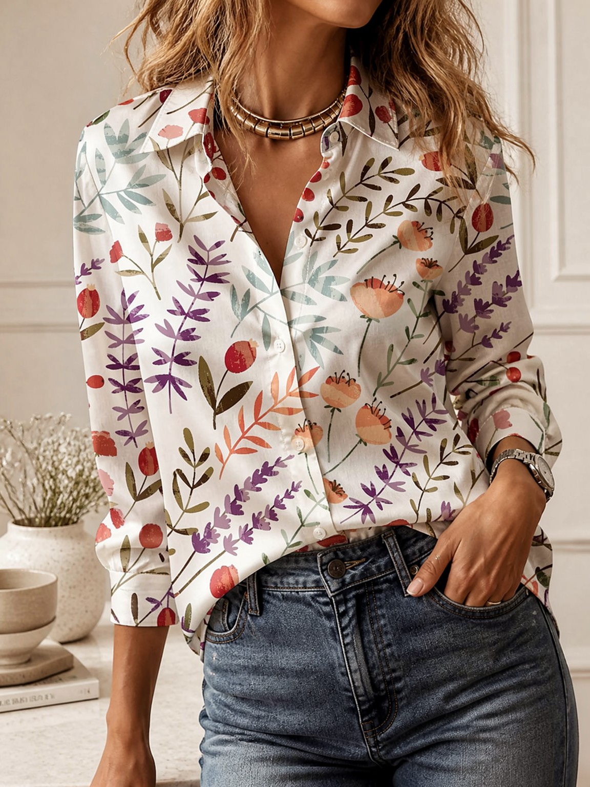Casual All-match Collared Blou - Women'S Formal Wear Blouse 评论和价格