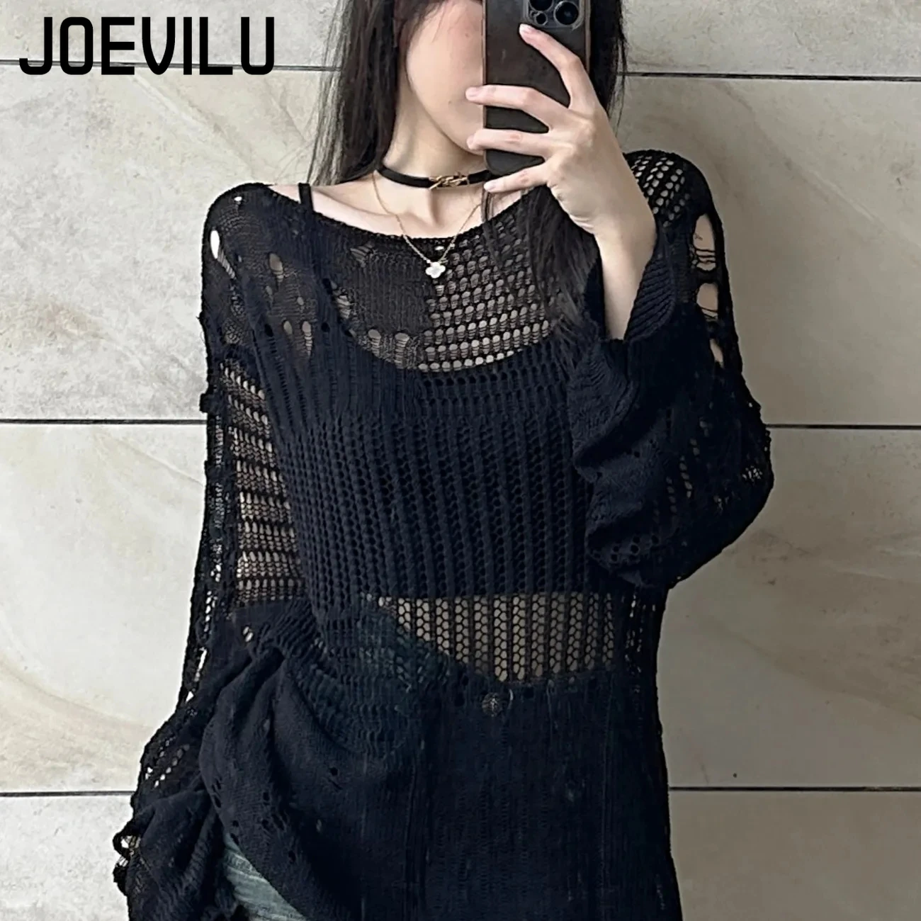 JOEVILU Hollow Knit Blouse Sum - Women'S Formal Wear Blouse 评论和价格