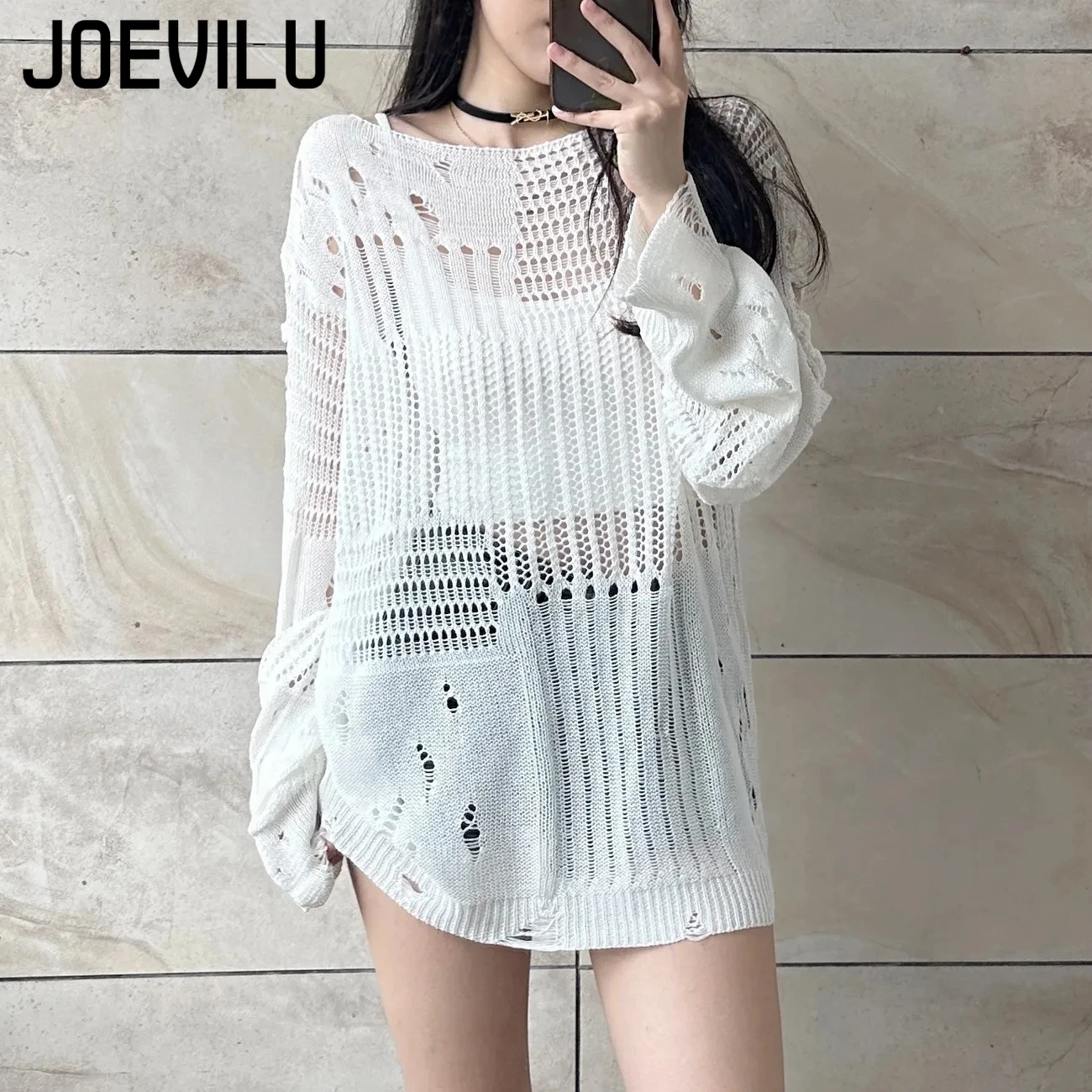JOEVILU Hollow Knit Blouse Sum - Women'S Formal Wear Blouse 评论和价格