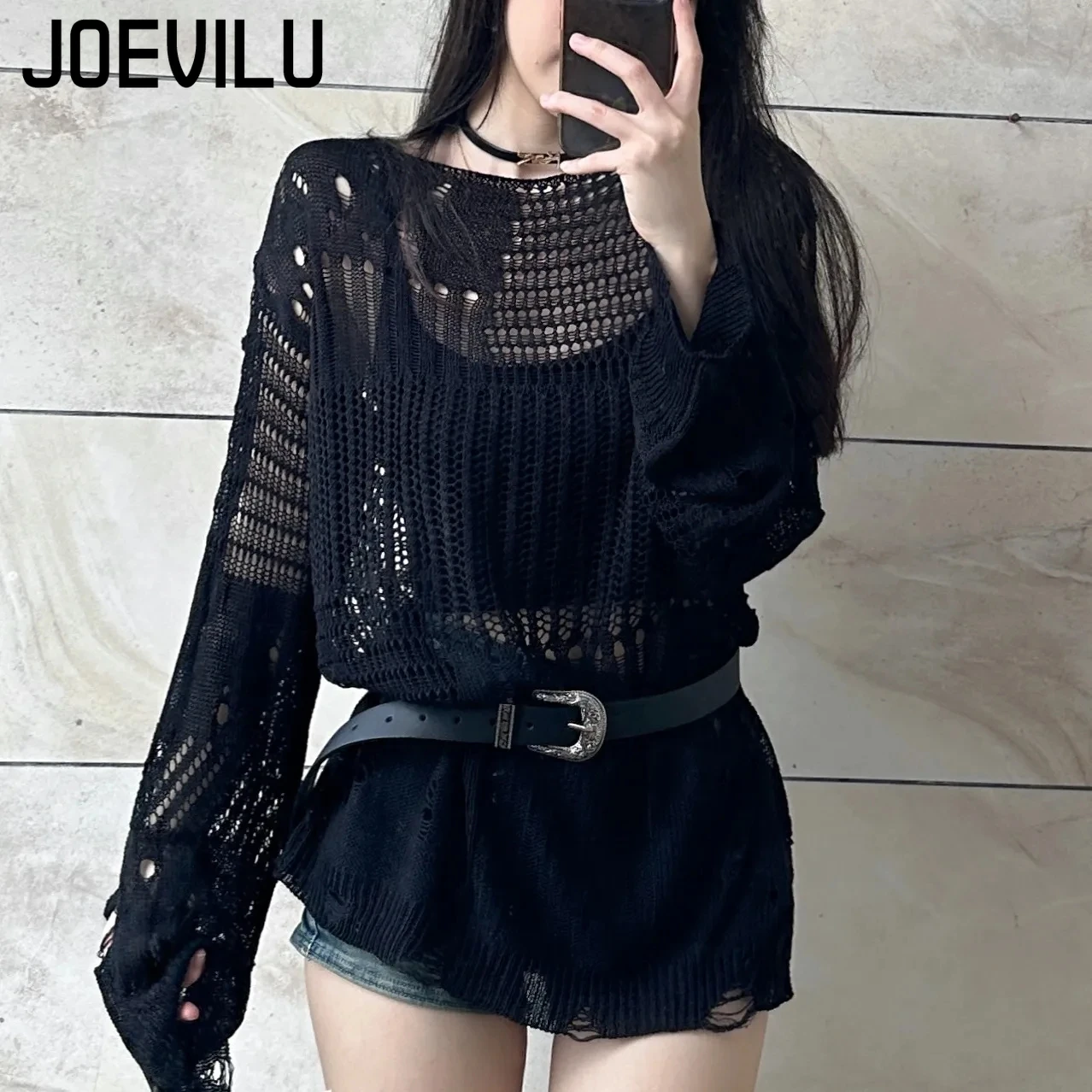JOEVILU Hollow Knit Blouse Sum - Women'S Formal Wear Blouse 评论和价格