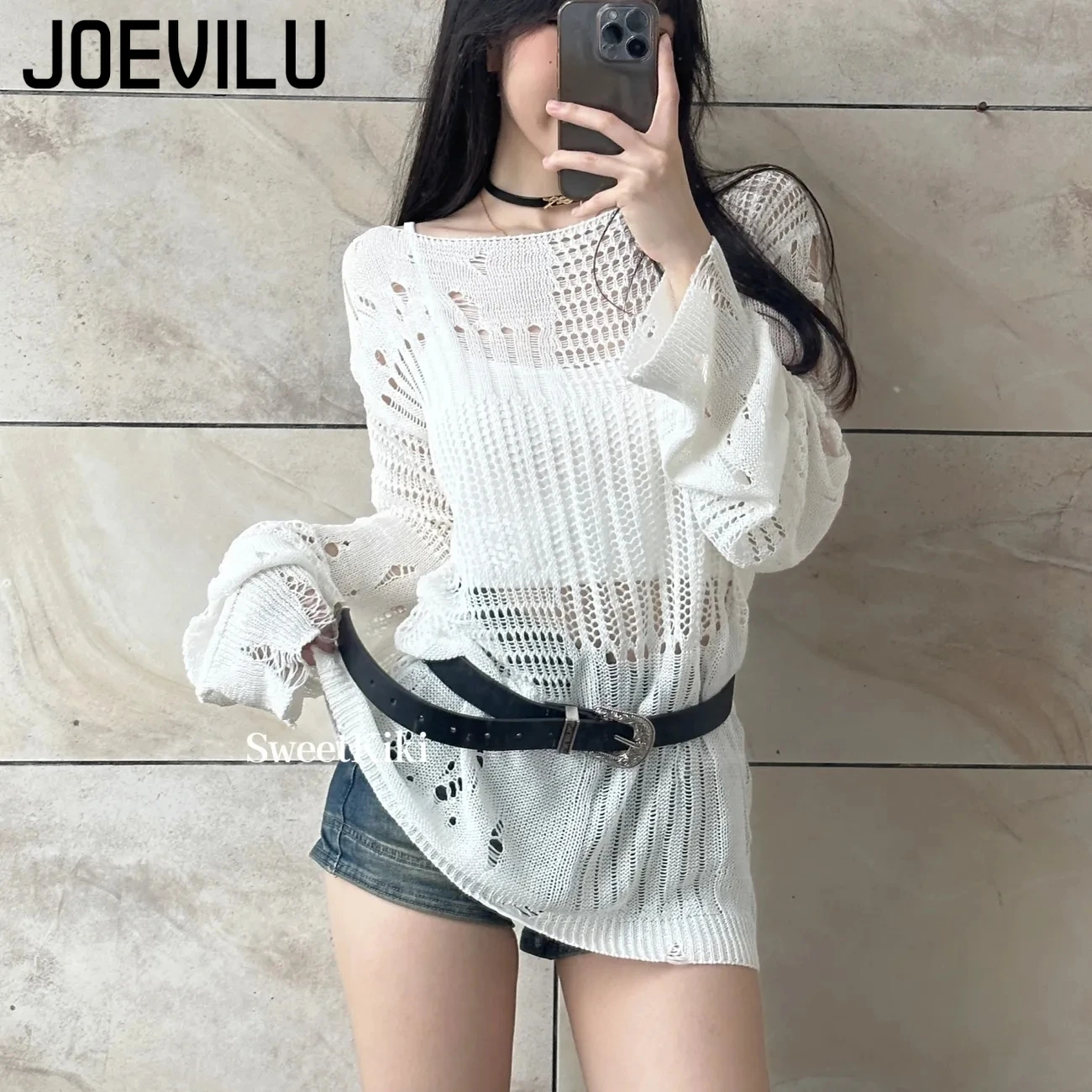 JOEVILU Hollow Knit Blouse Sum - Women'S Formal Wear Blouse 评论和价格