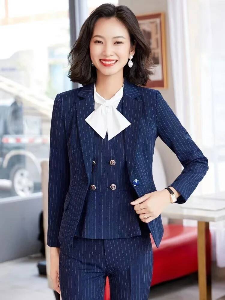 Fashion Striped Formal Busines - Women Formal Wear For Interview 评论和价格