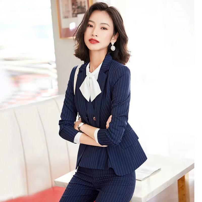 Fashion Striped Formal Busines - Women Formal Wear For Interview 评论和价格