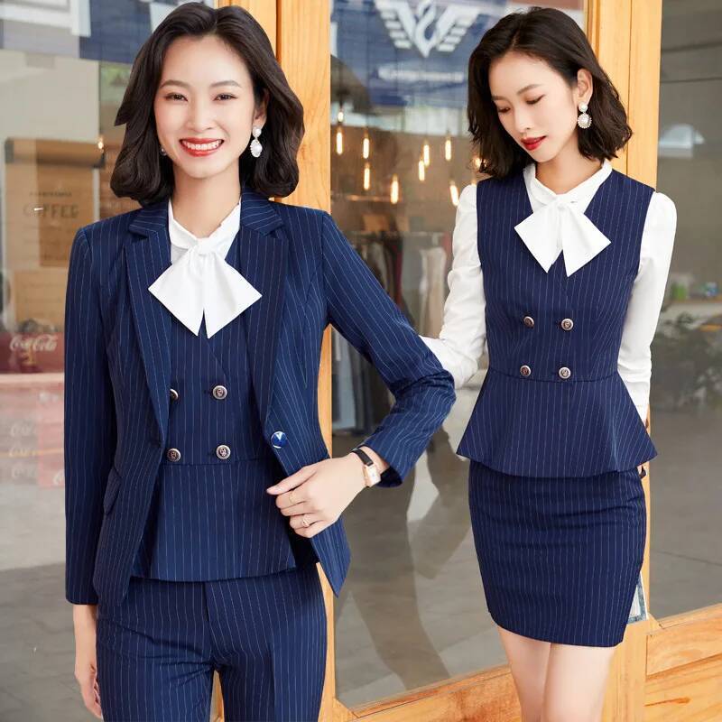 Fashion Striped Formal Busines - Women Formal Wear For Interview 评论和价格