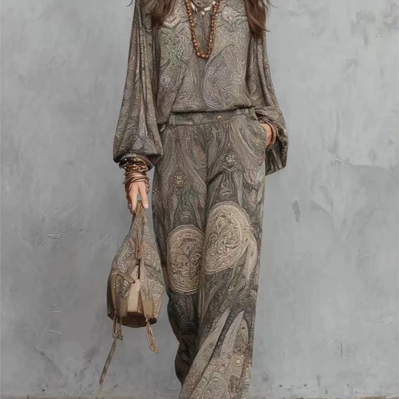 Boho Paisley Print Two-Piece S - Women'S Formal Wear Blouse 评论和价格