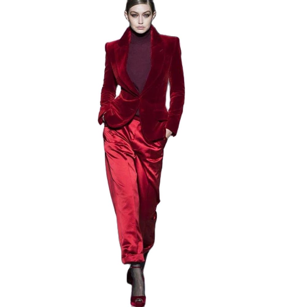 Women Pant Suits Wine Red Velv - Women Formal Wear Outfits 评论和价格
