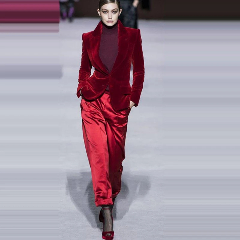 Women Pant Suits Wine Red Velv - Women Formal Wear Outfits 评论和价格