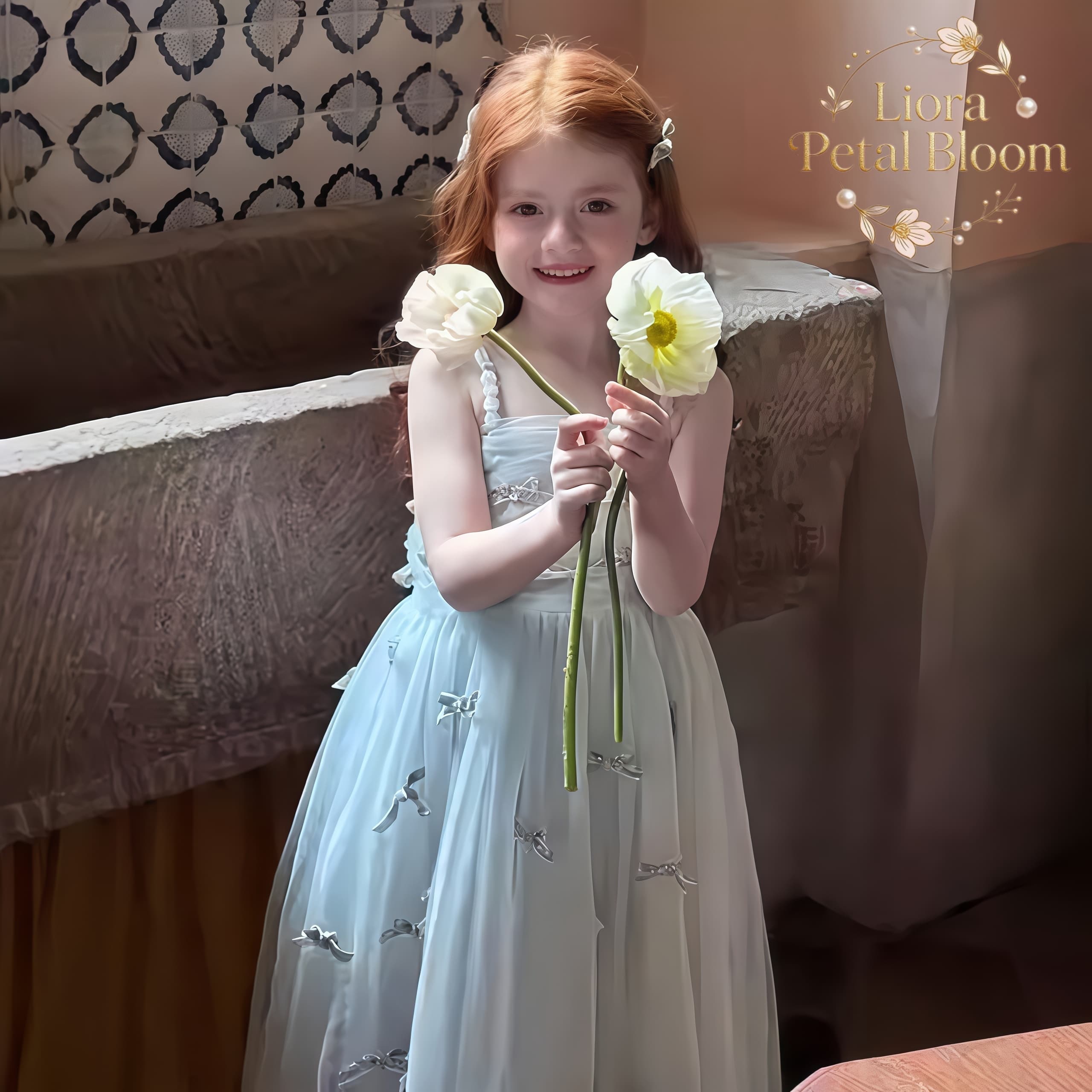 Girls' Blue Bow-Accent Dress G - Formal Attire Woman 评论和价格