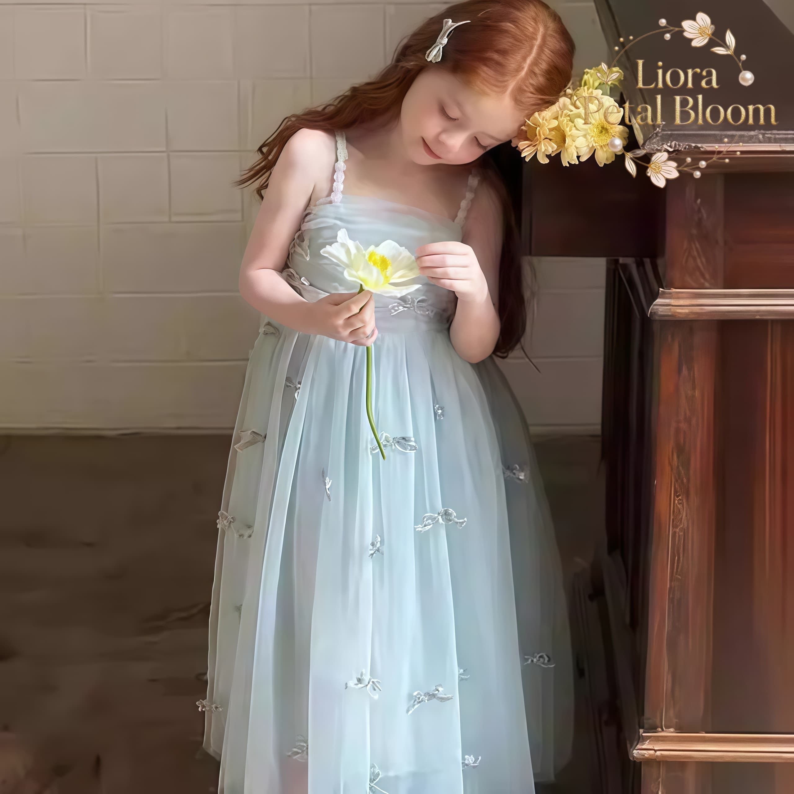 Girls' Blue Bow-Accent Dress G - Formal Attire Woman 评论和价格